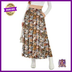 High Waisted Maxi Skirt with Pockets, Elastic Chiffon Boho Long Skirt
